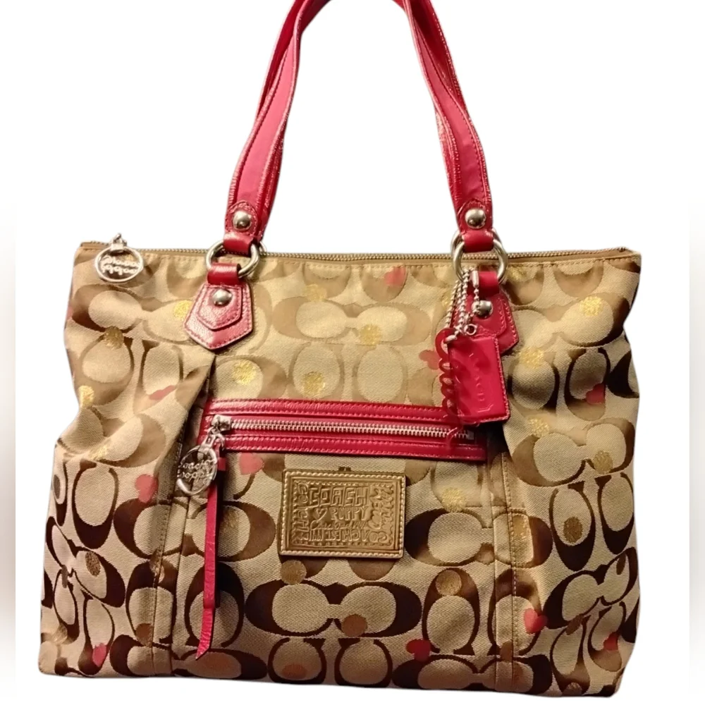 Coach Poppy Secret Admirer Signature Tan and Red Patent Leather Bag. - Picture 9 of 9